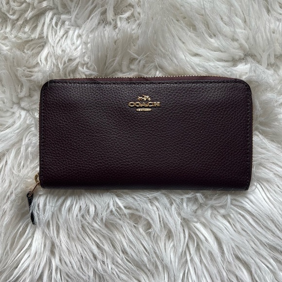 Coach Oxblood Pebbled Leather F16612 Plum Purple Maroon Accordion Zip Wallet 🍇 - Picture 4 of 13